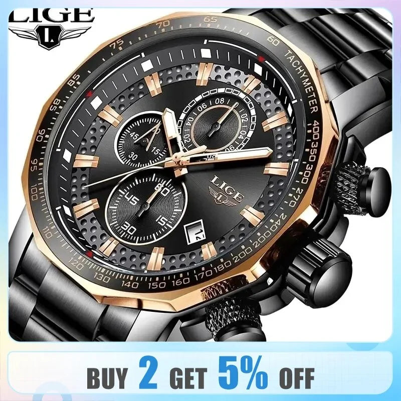 silver Big Watch white Full Steel Luxury Montre Top Mens Clock Quartz Men New Sport Homme Chronograph Dial Brand Watches Waterproof