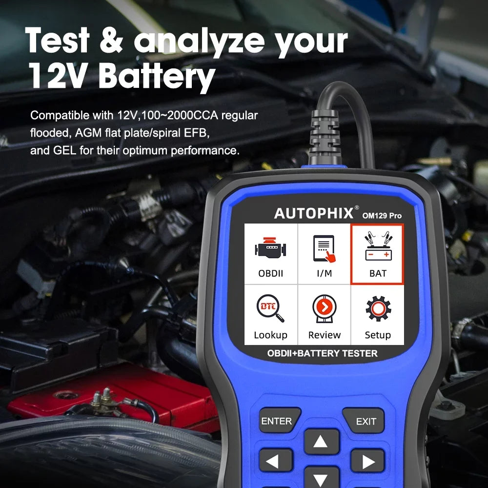 Full 12V 2 Test OBD2 Scanner Code Engine AUTOPHIX Diagnostic 1 PRO Battery Auto OBD Cranking OBD2 EOBD Reader in Function Automotive Automotive OM129 Analyzer Test Battery Tool Tester Charging Scanner