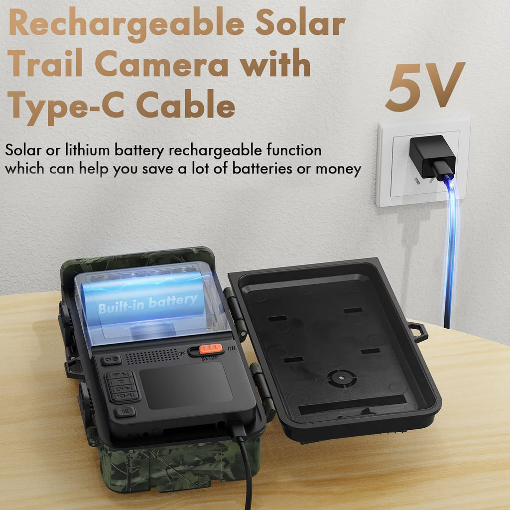 24MP Motion Hunting Built-in Speed Trail Lithium Rechargeable Solar 1080P Cam Trigger IP66 Camera with Game Camera Night 2500mAh Vision 120Â°Wide CAMPARK 0.1s Waterproof Battery Angle Activated