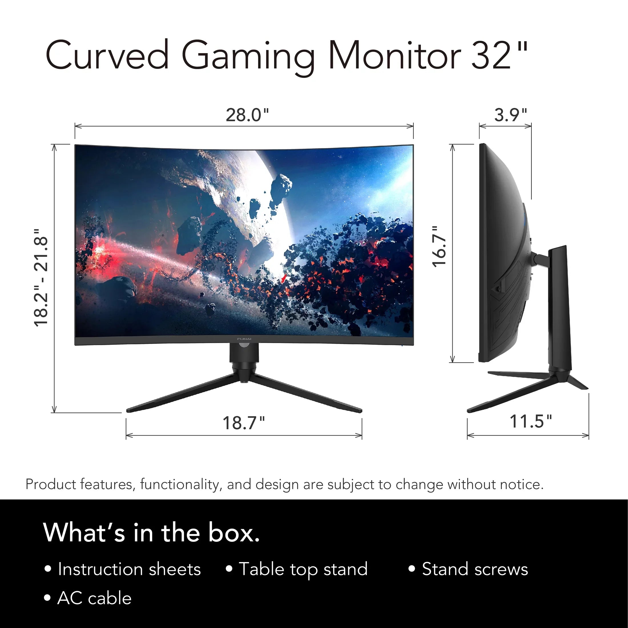 Curved (FGM-32C545) FreeSyncâ?Premium AMD Funai Enabled Gaming Monitor 1ms, VA, 32" HDR, 240Hz, FHD