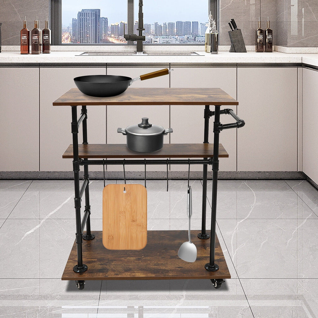 Universal Kitchen Wheels W/ Removable x17.7"W Cart Hooks x39.4"H 3 Layers 31.5"L
