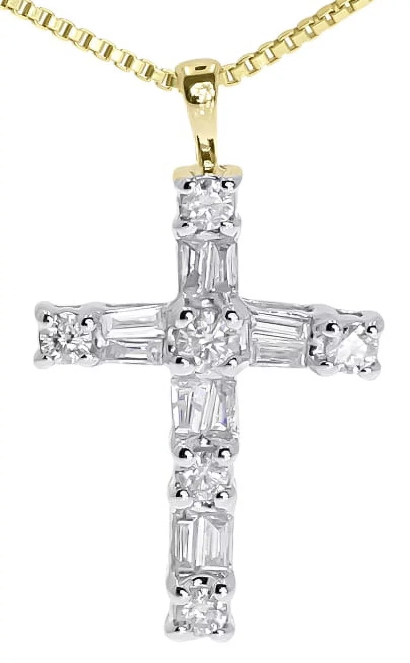 Gold 14k ct) Mini Cross Diamond Yellow Baguette Round (0.50