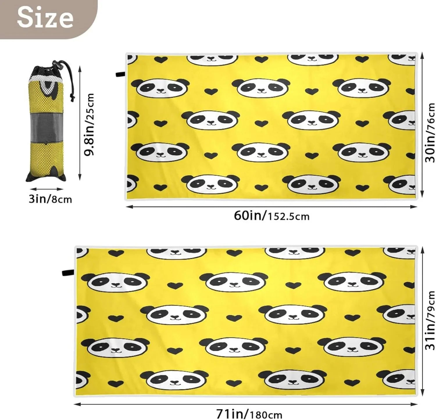 30¡±X60¡± Sand Bestwell Thin Panda Multipurpose Dry Towel Microfiber Towel Towel Swim Bath Lightweight Towel, Oversized Beach Yoga Free Pool Blanket, Quick Shower