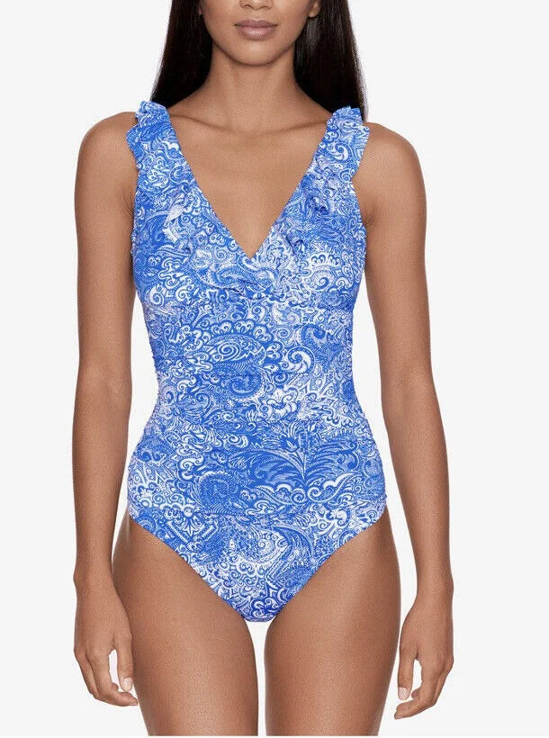 Lauren Ruffled One-Piece Tummy-Control Printed Swimsuit Ralph