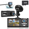 Car 1080P Triple Card, Way Channel Backup DVR Inside Dash TF Vision, Cam, Camera, 3 3 Cam Recorder, IR Dash Front Rear Dashboard G-Sensor Driving W/32GB Inside Camera Night Dual