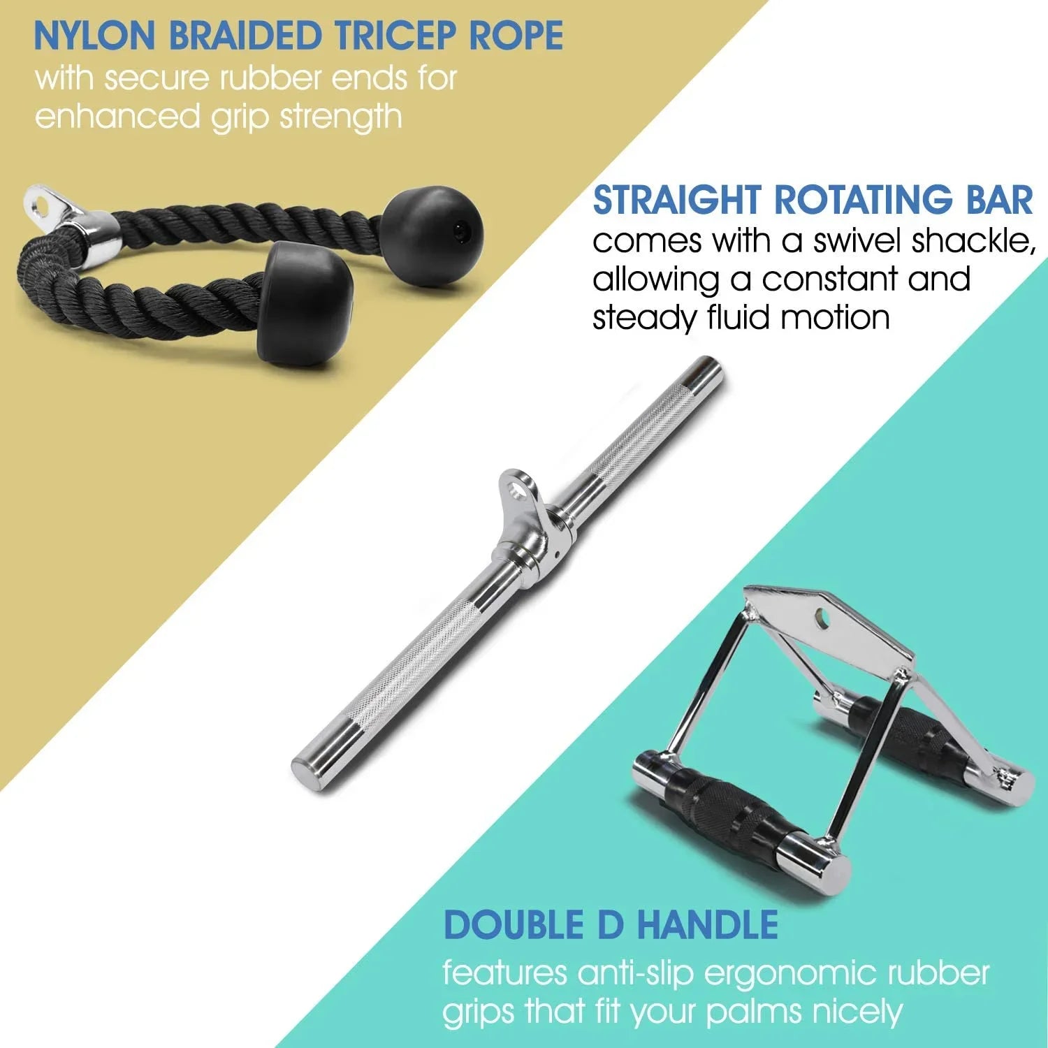 '+ Rope Double Attachment V-shaped Cable Handle Yes4All D Combo Bar Tricep +