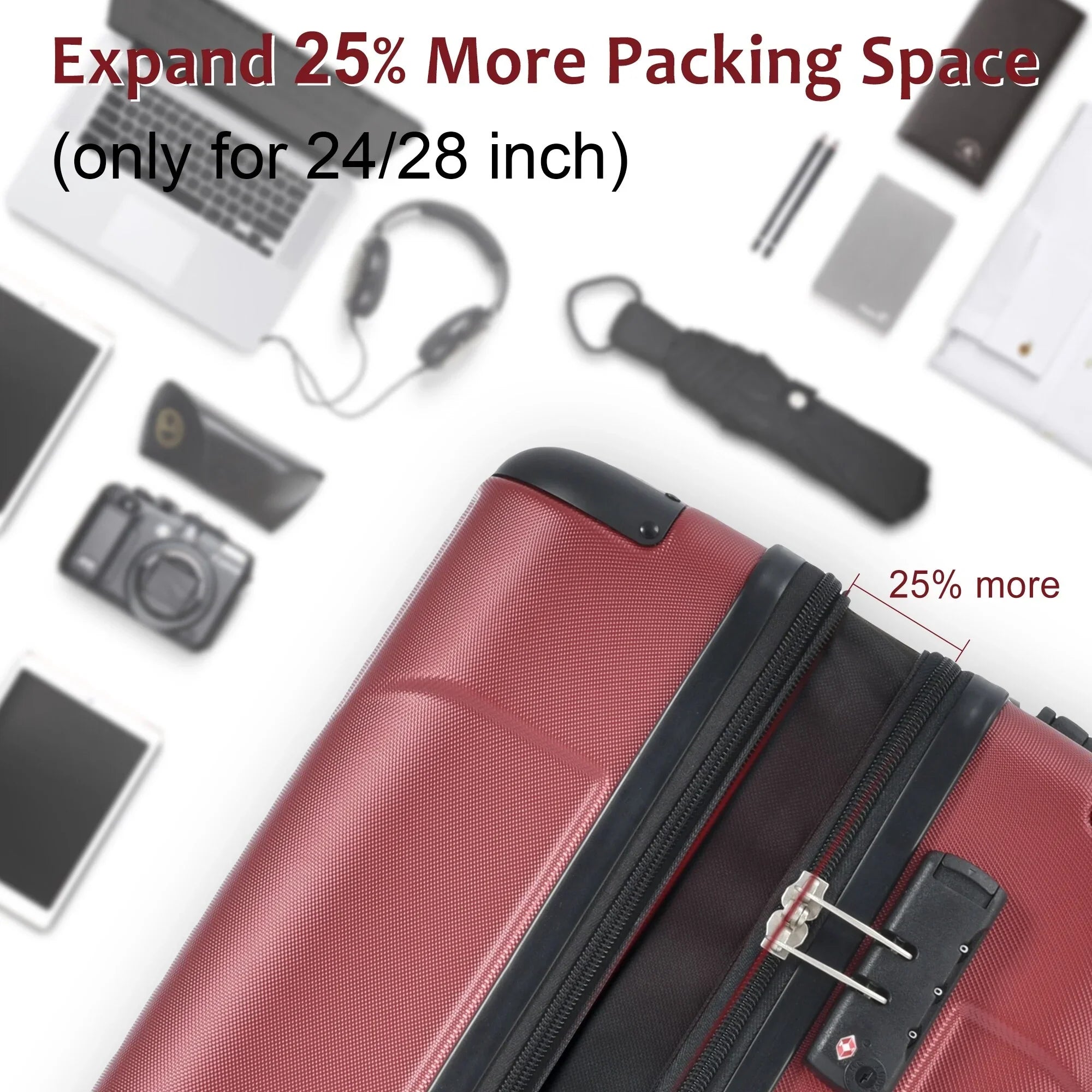 ABS Expansion Airline Suitcase Lightweight Adjustable Spinner on TSA Carry Hardshell Handle 20in, Lock Approved and with Luggage
