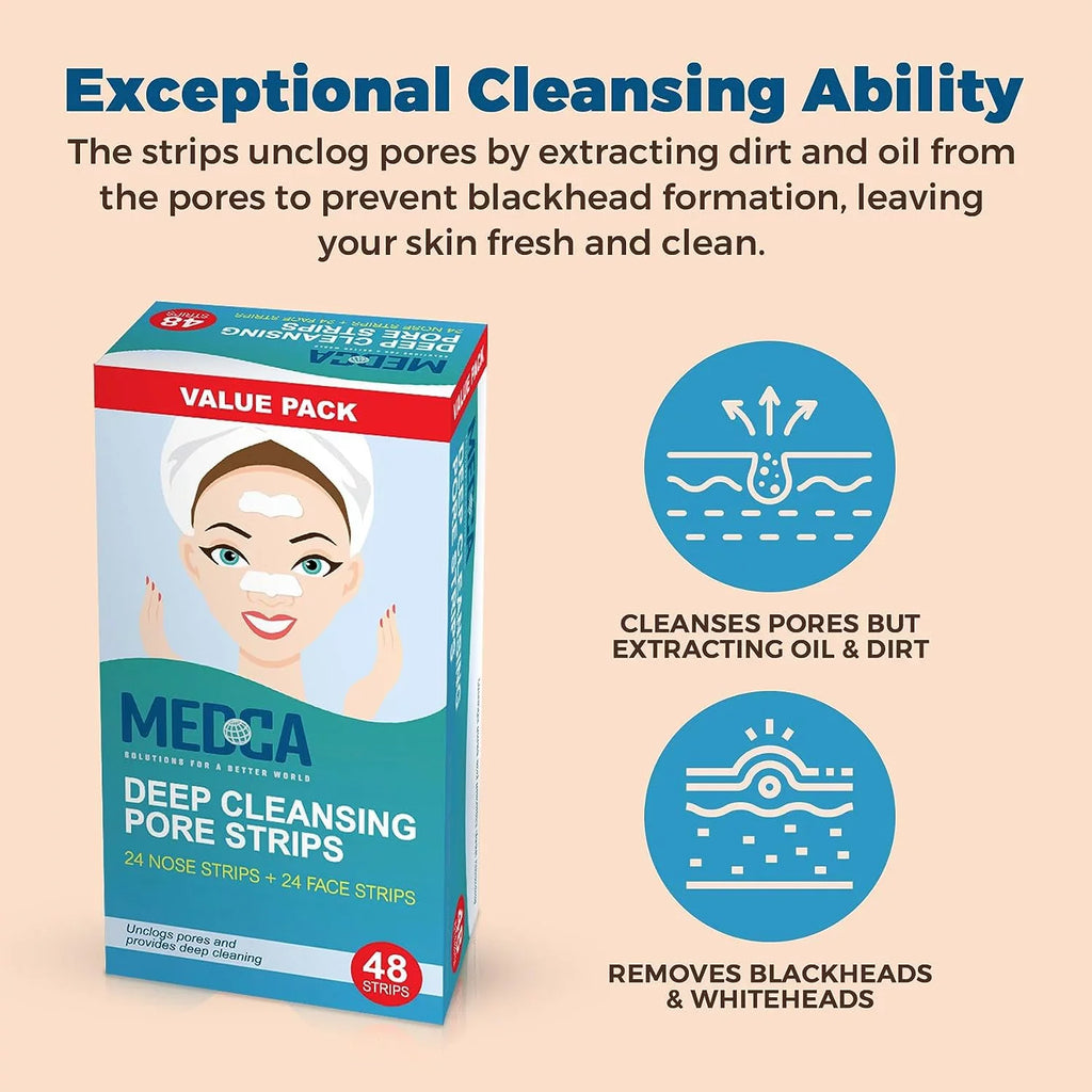 48 Pack, Pore Cleansers Facial Strips Sensitive Cleansing Strips MEDca Combo Deep