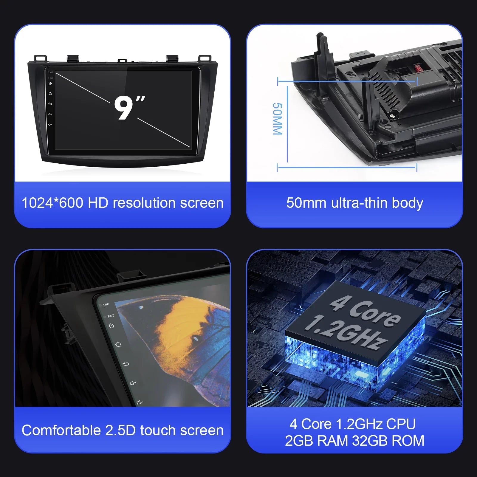 Wheel Car Din 9 Double for with Inch 3 2012 2013 Carplay/Android stereo Mazda 2+32G Radio 2010 TouchScreen Camera 2011 Control Wireless Android Backup Auto/GPS/Bluetooth/FM/AUX-in/Steering 10 Built-in