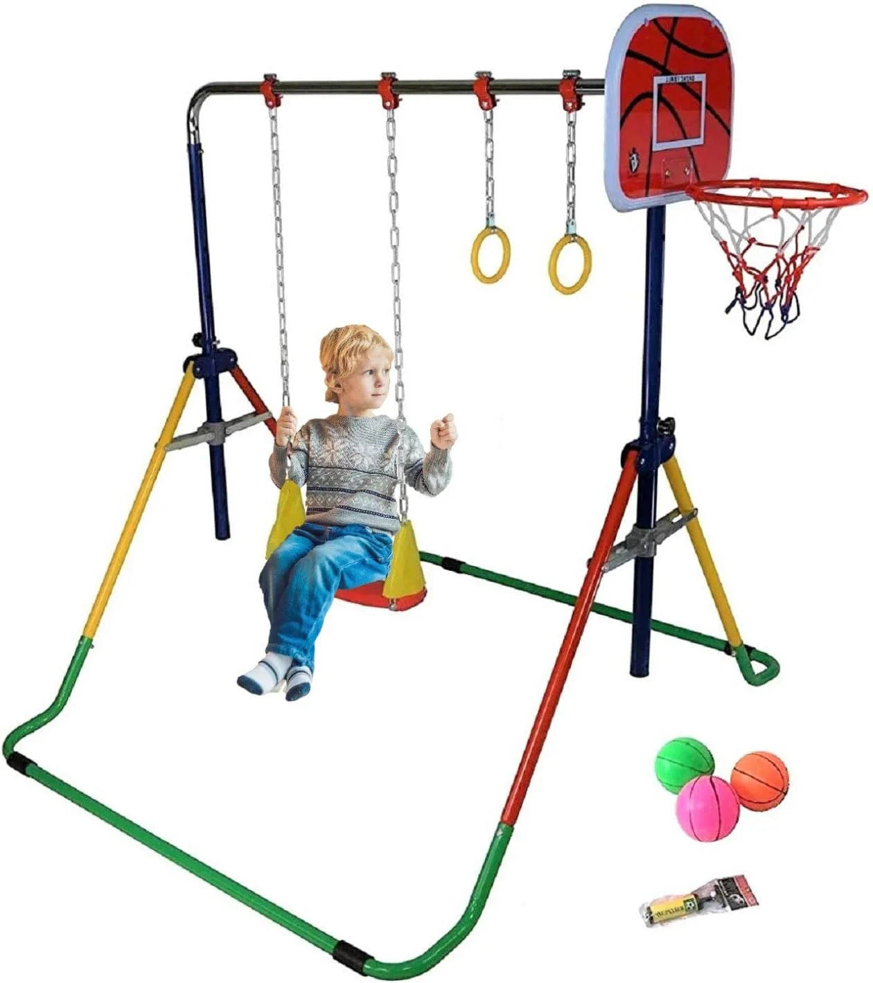 Home Folding Bar Swing, for Bar - 4-in-1 Rings, Training Hoop Gymnastics Height-Adjustable Basketball with Set Junior Gym