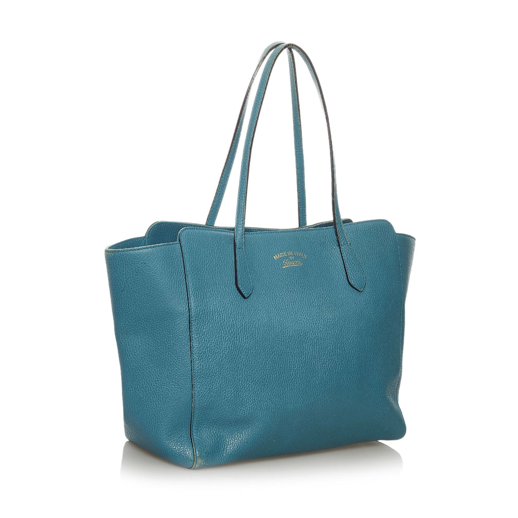 Authenticated Blue Gucci Pre-Owned Leather Swing Medium (Good) Bag Women Tote Calf
