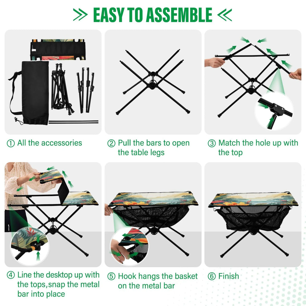 Fishing Outdoor Portable Travel BBQ with Bag Leaves Picnic Folding Landscape Table Storage for Camping Compact Beach Table Table Palm