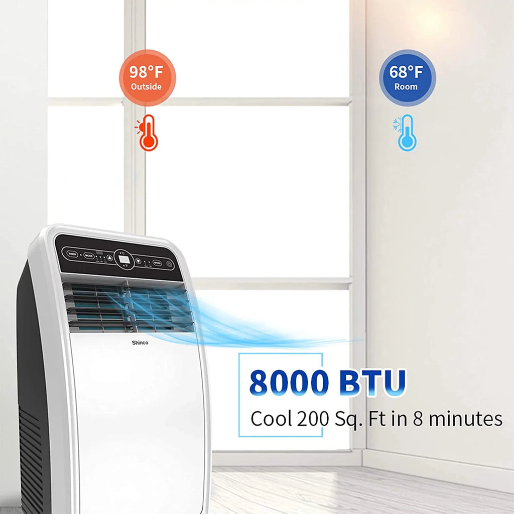 Portable AC 8,000 Unit, Fan and Dehumidifier, 200 for SqFt Shinco BTU Rooms
