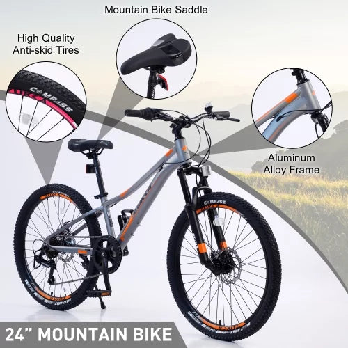Mountain bike,Suspension inch for Boys and fork,Aluminum 7-Speed alloy Girls Frame inch Frame,10 24 shimano Bike Mountain