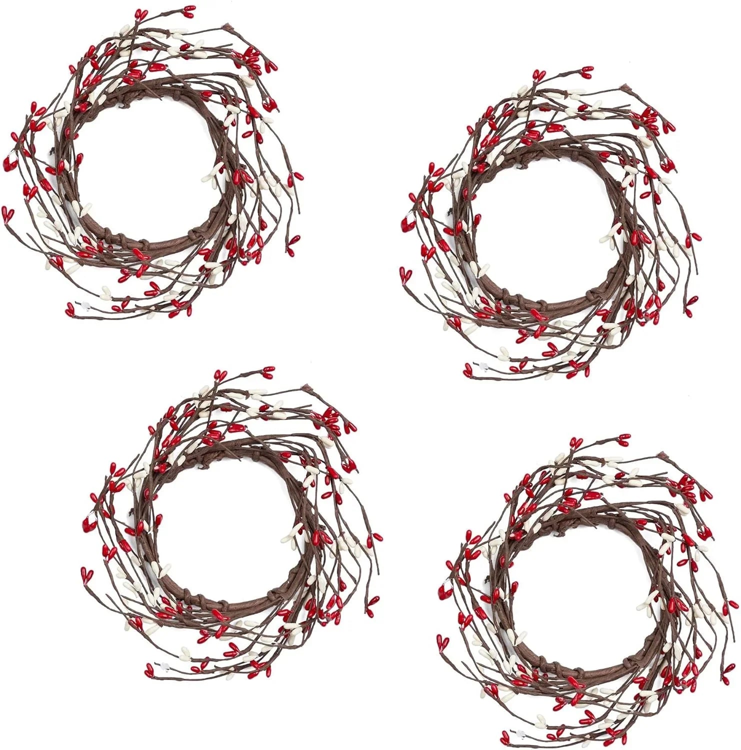 Home Candle Farmhouse ¨C Red For Diam) Decor Pack Berry 7" Rustic Artificial Of And Wreaths Centerpiece Pip Decorations Christmas (Size: 4 Berry Small And Cream Rings
