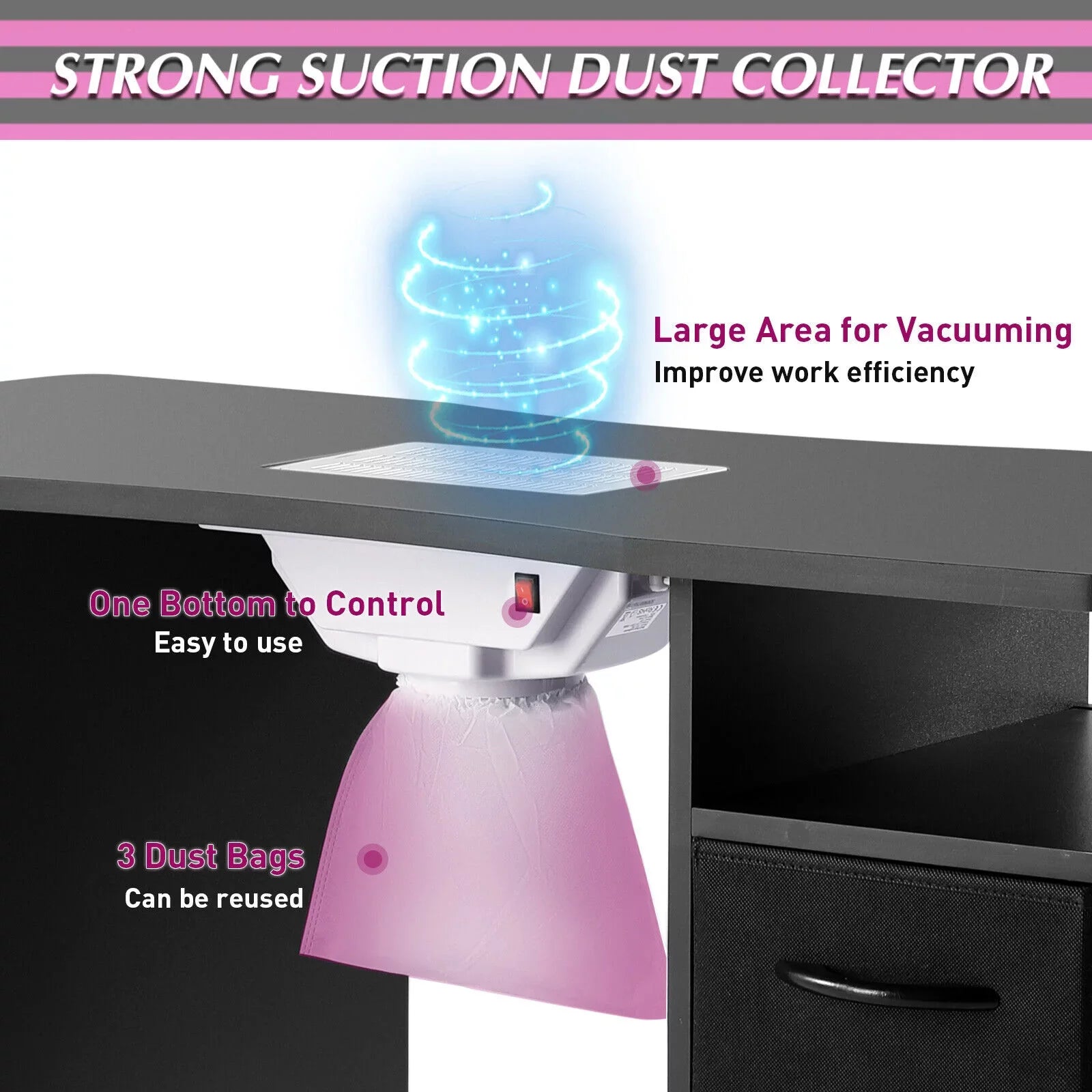 Lockable Manicure Artist Wrist with Desk Nail Table Cushion, Shelves Black Station Downdraft Beauty Wheels, Vent, Electric Drawers, Hand