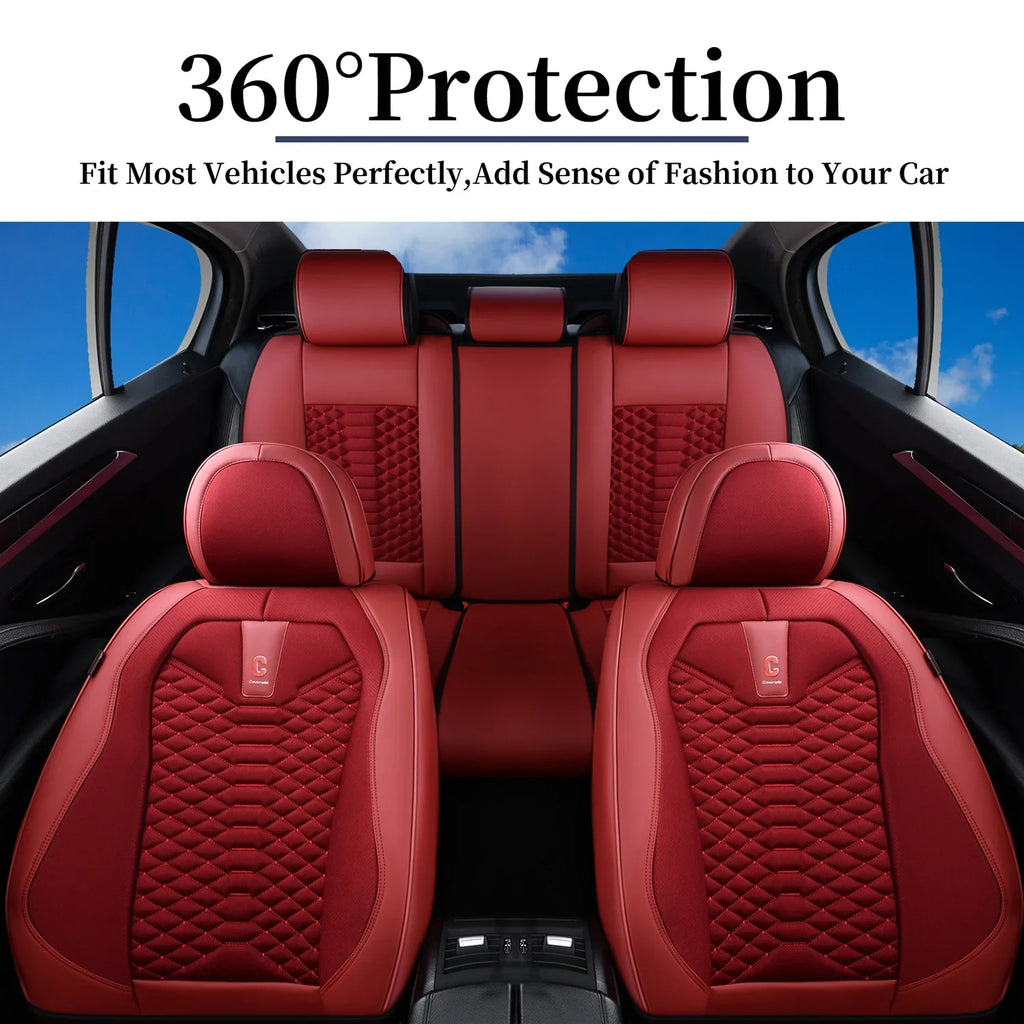 Most Seat Breathable Front SUV & Leather Auto Fabric Interior Sedans Car Back Car Fit Women, Seats Red for Pickup Seat Universal 5 Coverado Full Covers Set Trucks Protectors,