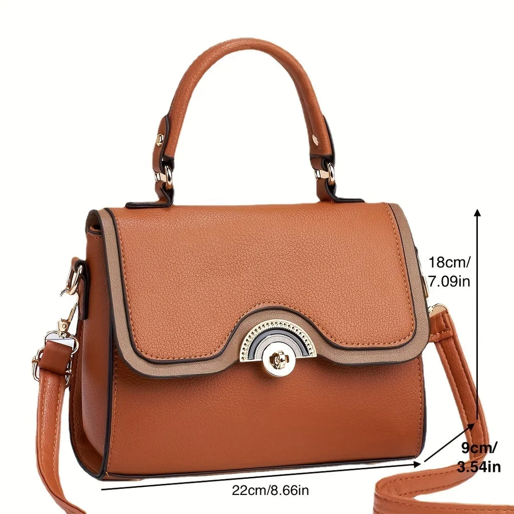 Turn Ontrast Junior Bag, Flap Trendy Lock Square Purses Color Handbags, Women's Crossbody