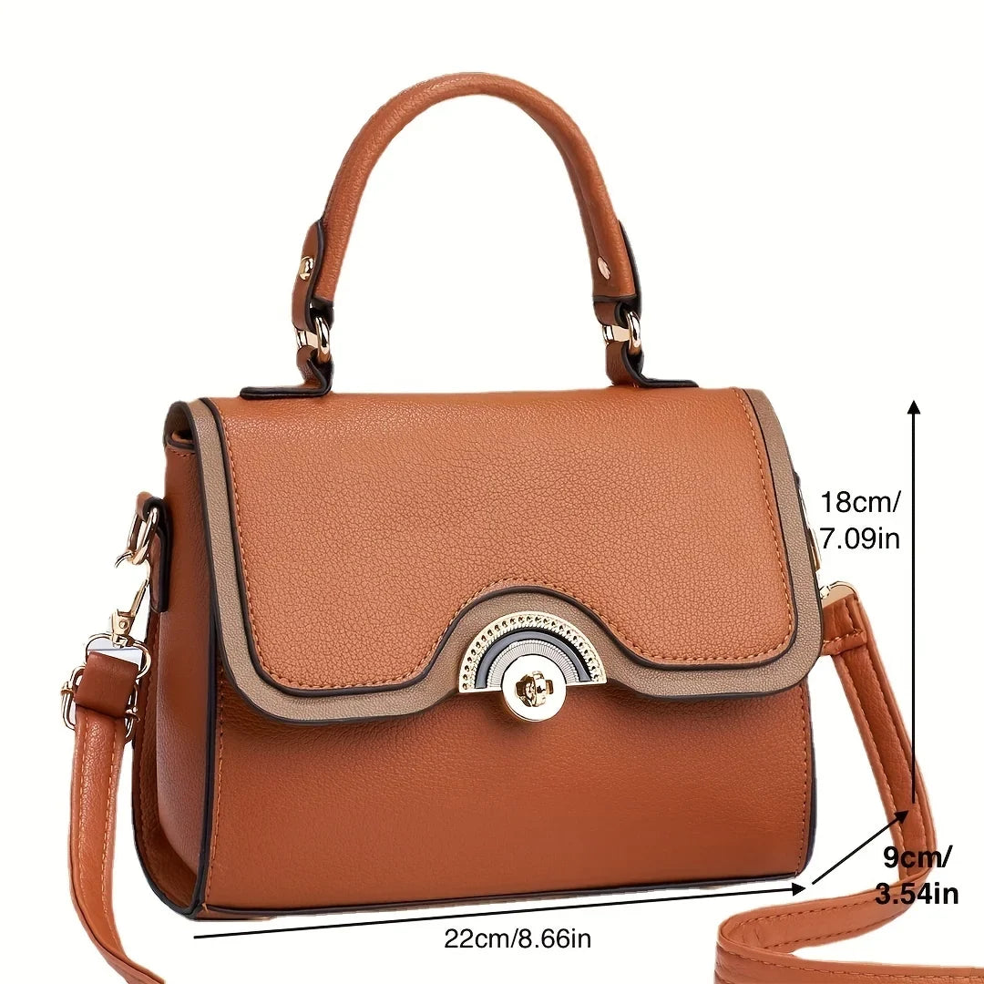Turn Ontrast Junior Bag, Flap Trendy Lock Square Purses Color Handbags, Women's Crossbody
