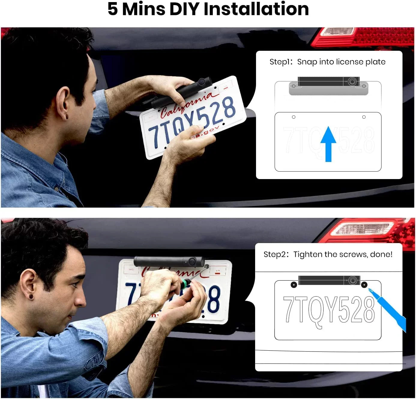 Solar Channel 2 Panel Trucks Trailers Back License Camera Rear Wireless with Auto-Vox Plate (TW1) Wireless Campervans, Camera View for Solar Up for Backup
