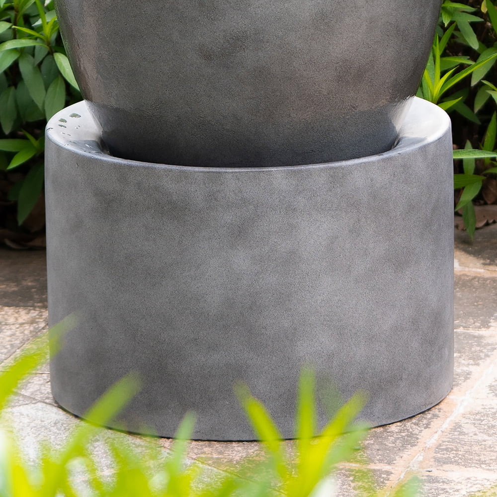 Antique Water Cement Fountain & feature For Unique Gray, Deck Lawn, 19.5x19.5x32.5" Design Heavy Outdoor Patio Urn Home Cute Garden,