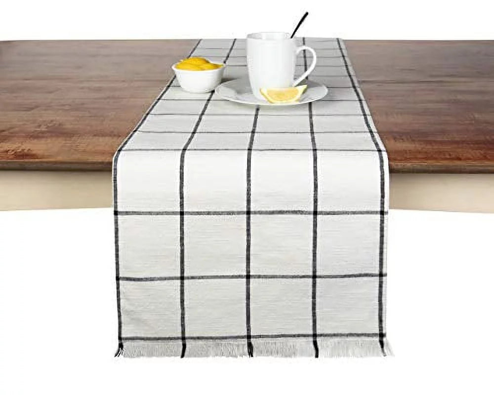 Table Cotton Sticky Kitchen Table for Dining, Cloth Farmhouse or in Toffee 14 DÃ©cor Runners in, Cream x 72 Plaid Table Woven Runner