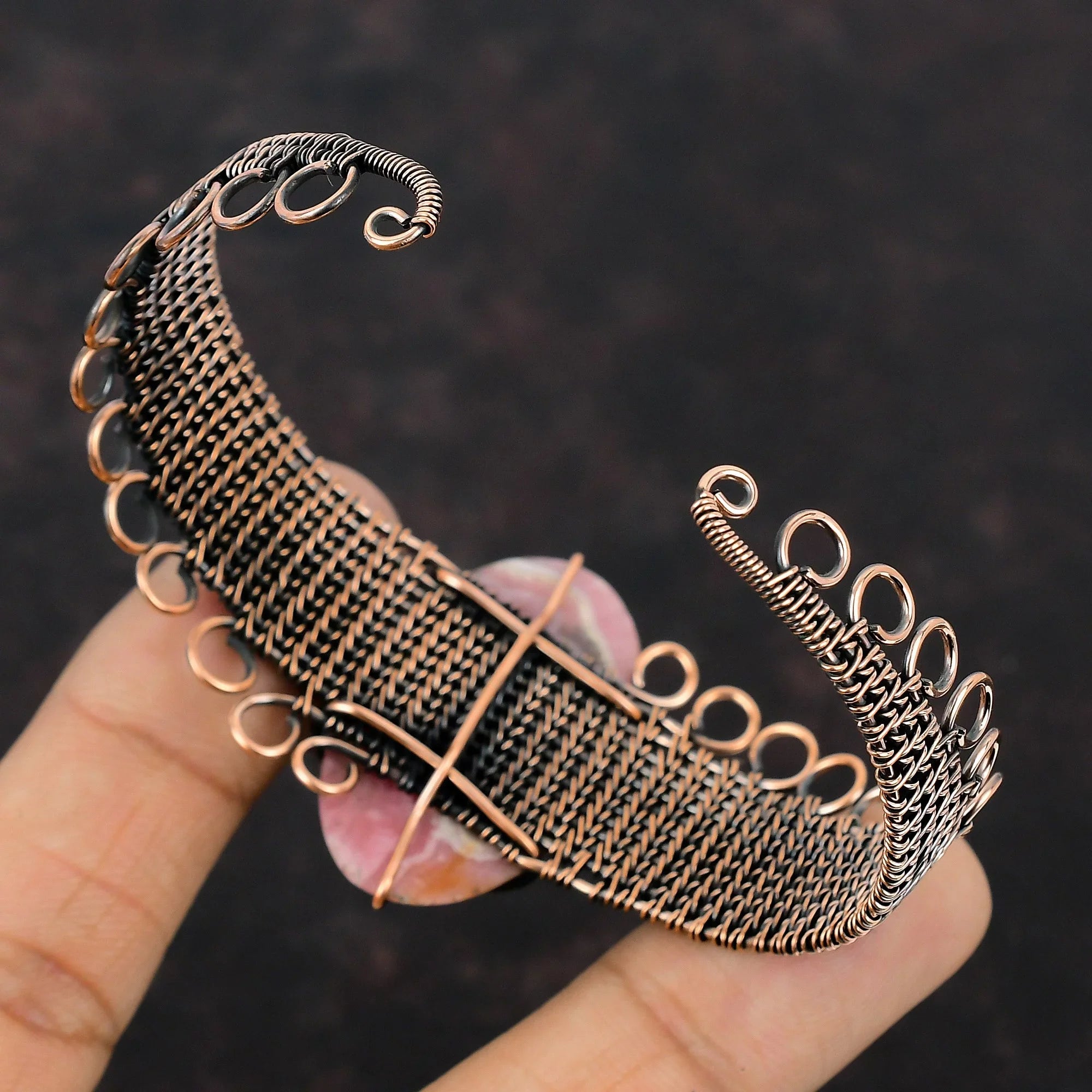 Bangle Wrap Rhodochrosite Jewelry Cuff Bracelet Wire Adjustable Copper Gemstone