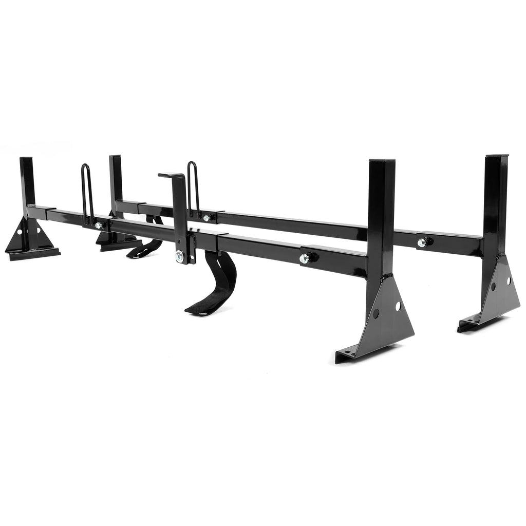 GMC Kojem Roof Rack Rack Vans 2 Universal Full-Size Ladders Carry Steel Bars Mount E-Series Adjustable Chevy Express Savana Ford for 68"-75"