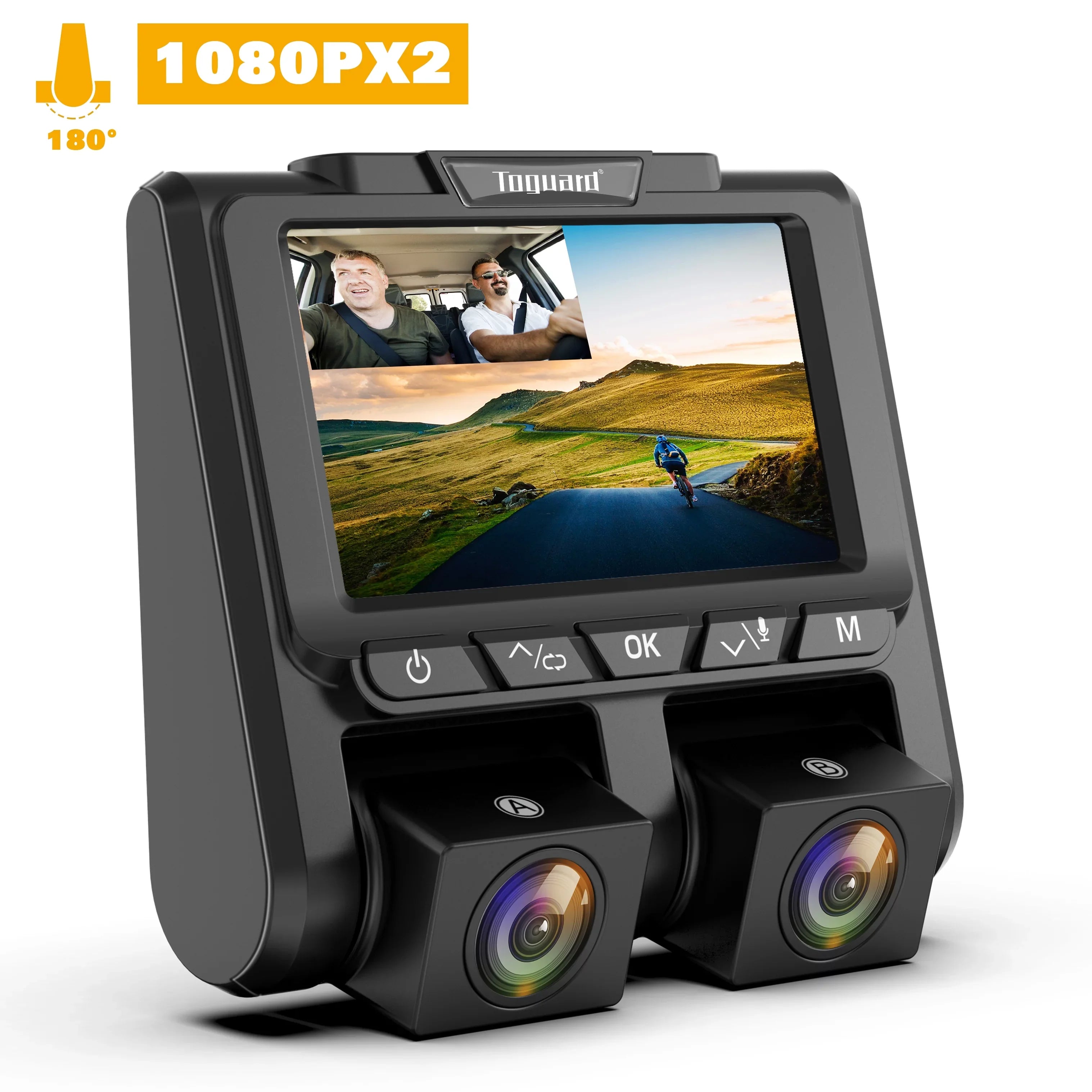 Dash Black 1080P+1080P Camera Front Cams and Inside LCD 3" Cam, Car Dashboard Dual Camera TOGUARD Dash Full HD