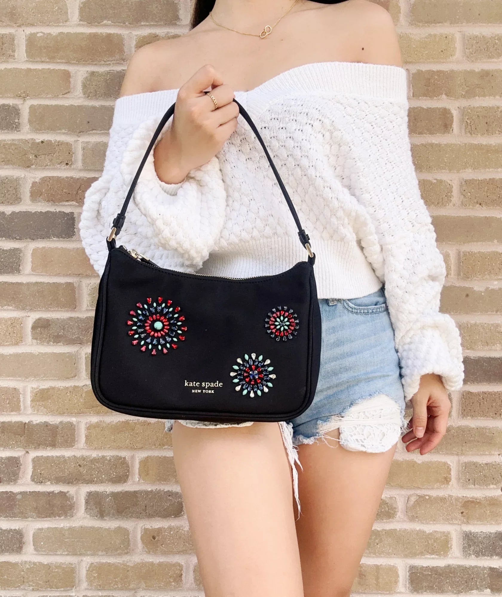 Shoulder Better Nylon Small Black Embellished Bag Little Sam Firework Spade Kate
