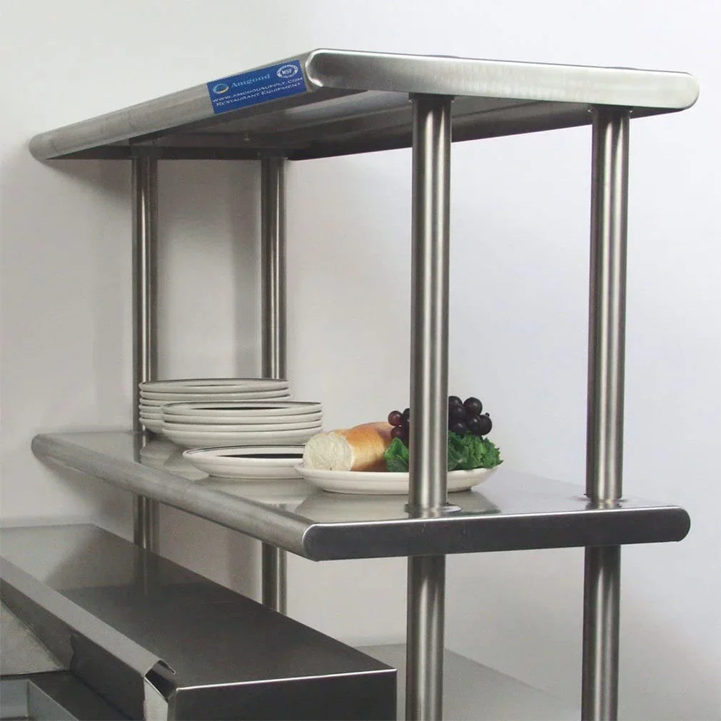 With Double Tier Table Metal Stainless Shelves Prep Kitchen | & 14" | Work Combo Wide 60" 12" Shelving Steel Overshelf Table Two x