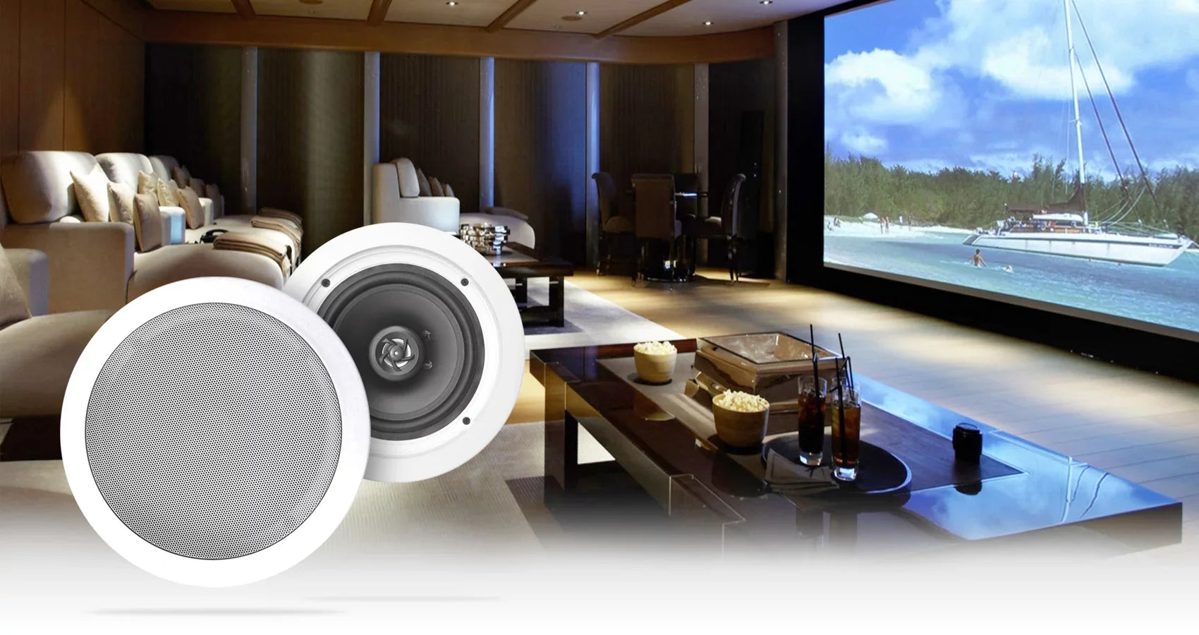 Ceiling Receiver+(8) LED Tube Theater Speakers Rockville Amp/Home 6.5" White