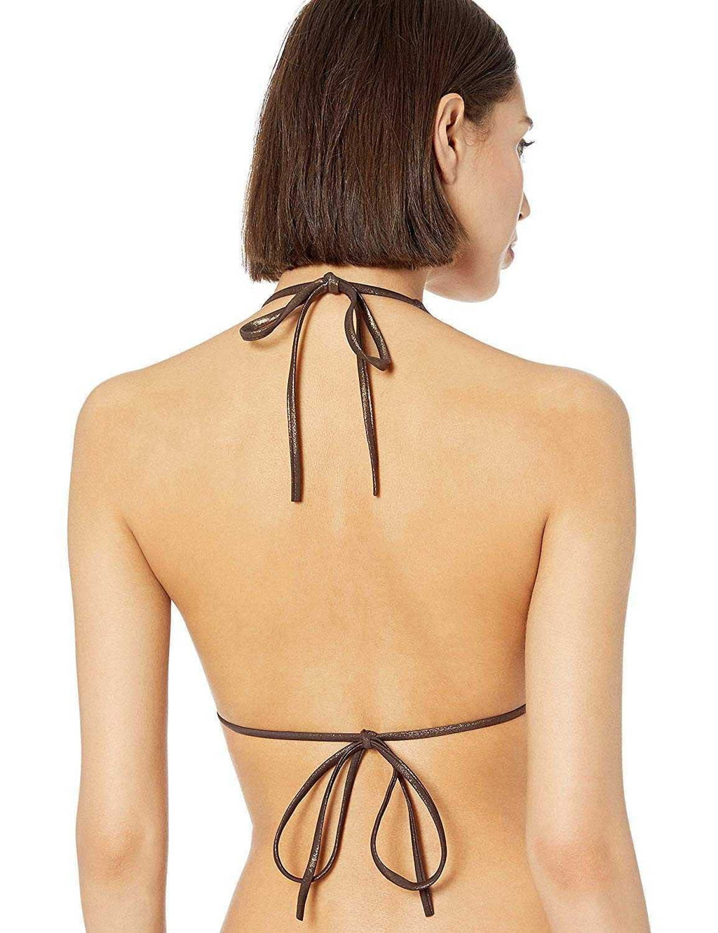 (Bronze, Vince Camuto Metallic Halter Bikini Top M)