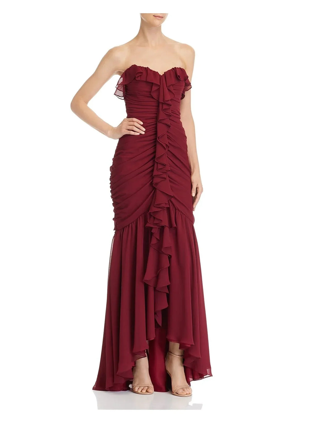 Full-Length Sweetheart STUART 2 Neckline Hi-Lo Evening Dress JILL Burgundy Womens