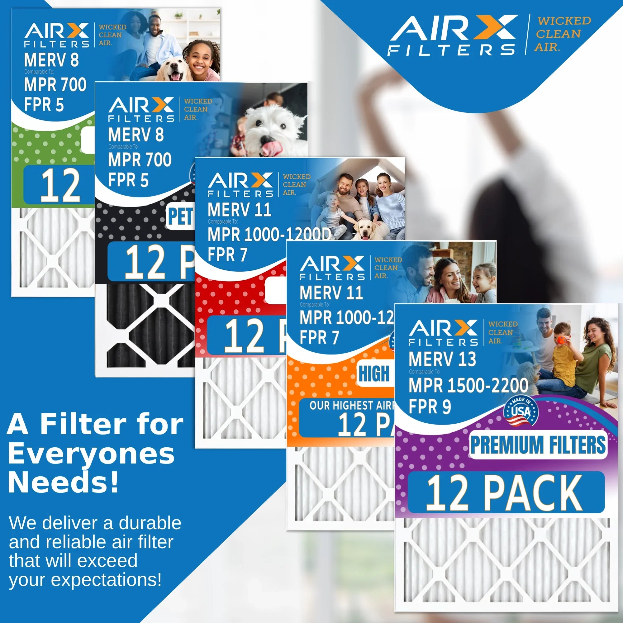 Made WICKED 5 AIR. FPR - AIRX Filters of USA 24x24x2 700 Comparable Air Pack MERV 8 Filter Rating, in FILTERS CLEAN Furnace to 12 MPR by &