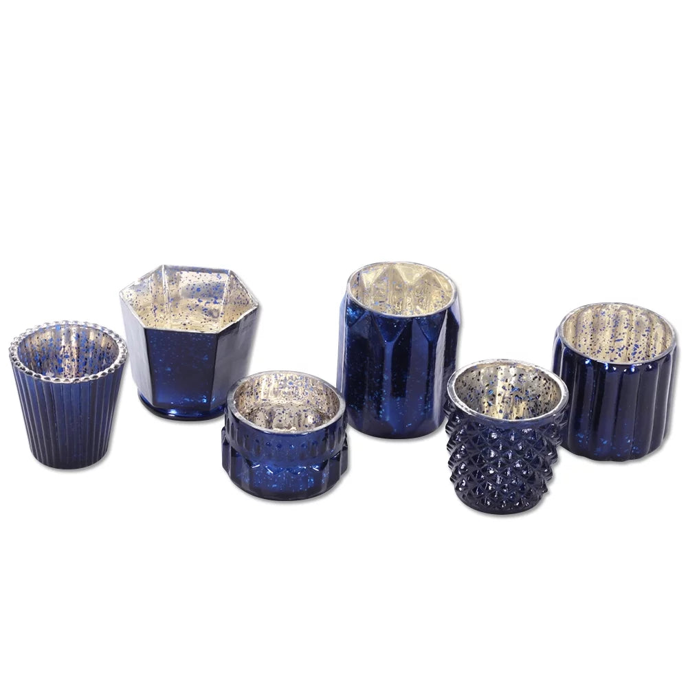 Koyal Candle 6?Pack, Votives Mixed Navy for Candle Holders Holders, Glass Wholesale Mercury Candle Blue Mismatched