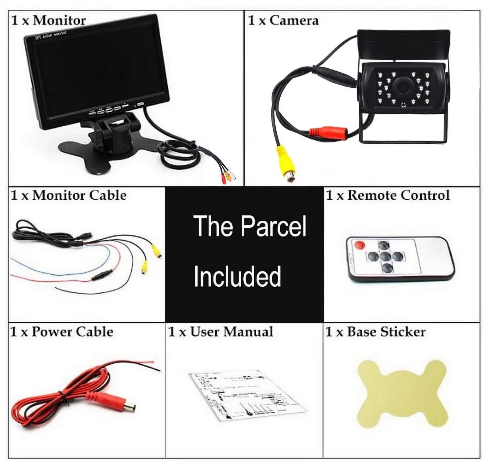 Van RV Car feet Truck for cable Car Monitor Bus parking system TFT camera IR with reverse Vision+32 7inch LCD 12V/24V Night 18 LED