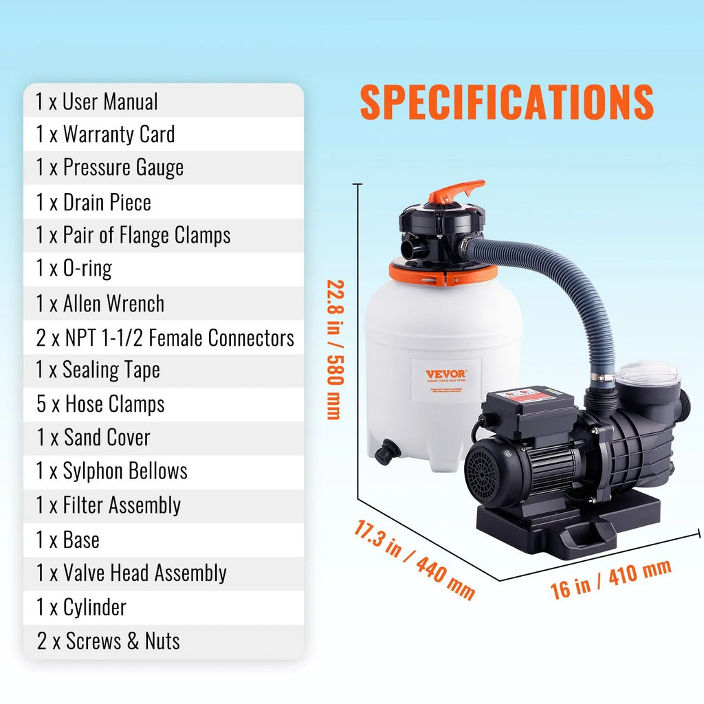 Pump, HP, Swimming System & Filters Combo GPH Sand Pumps 3000 Pool Filter 1/2 12-Inch