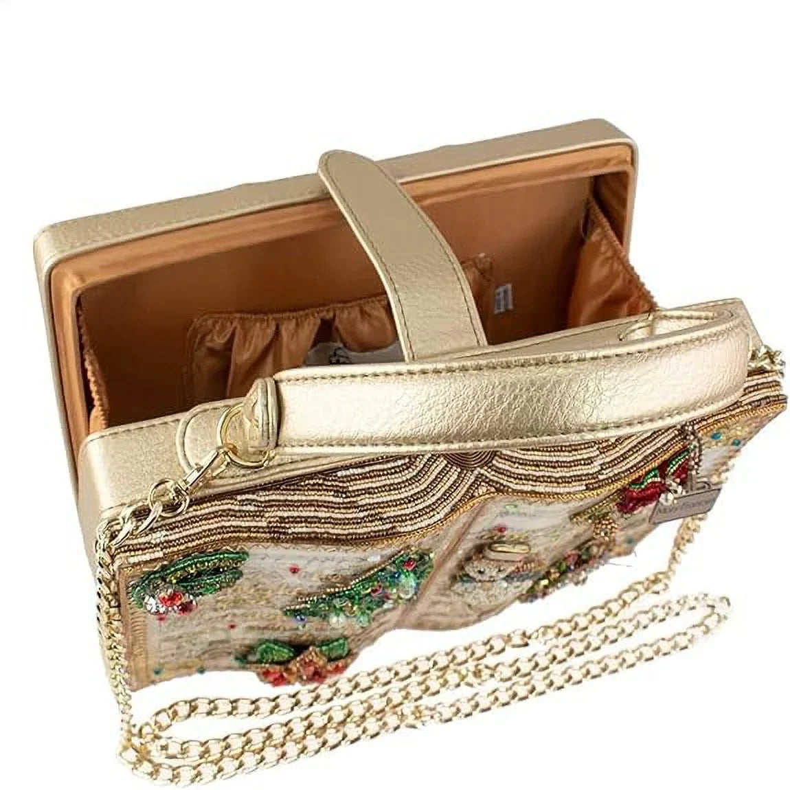 Handbag, Song Carols Frances Gold Christmas Book Handle Top Beaded Mary