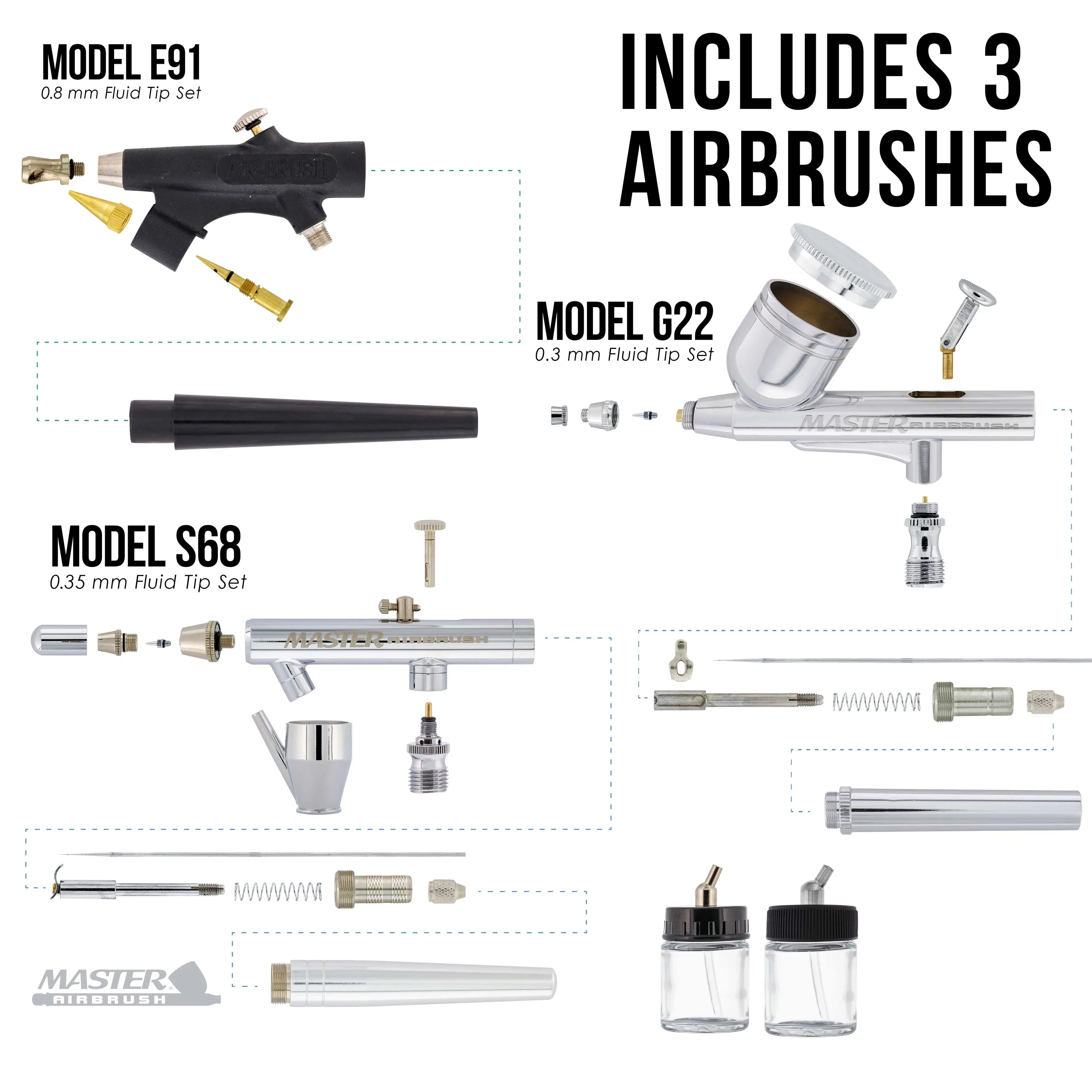 Compressor Kit Art Paint Airbrush Pro 3 Hobby Set Color Air System 12