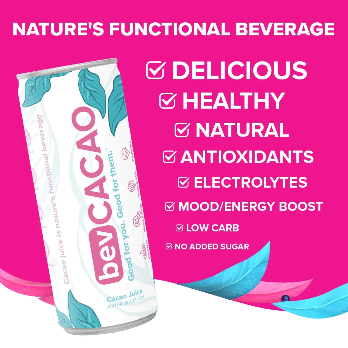 | Healthy Cacao Hydration. Cocoa Natural Energy of Improves 8.4oz Cans bevCacao Superfruit the Antioxidant Fruit | Pod. Drink| 8 Highest Juice Electrolytes | Pack Boost