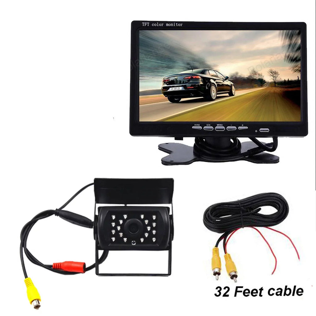 Van RV Car feet Truck for cable Car Monitor Bus parking system TFT camera IR with reverse Vision+32 7inch LCD 12V/24V Night 18 LED