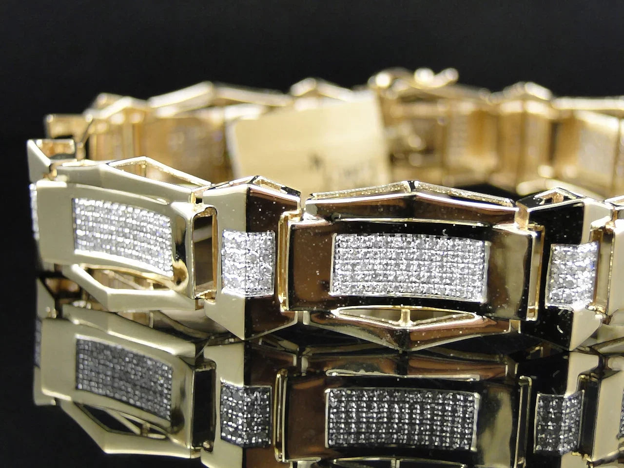 Bracelet Cut Mens 10K 8.5 Set Ct 3.1 Pave Genuine Gold White Inch Diamond Round