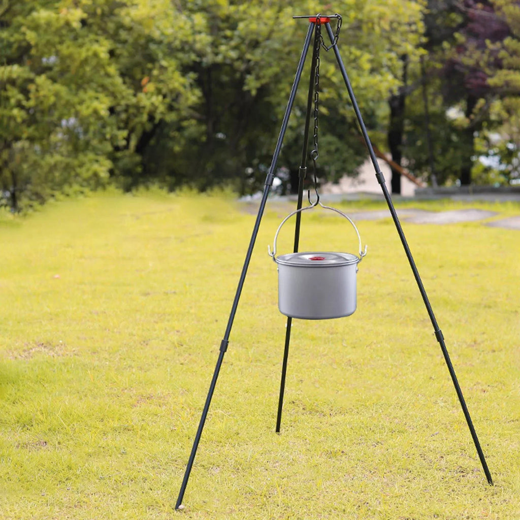 Accessory Portable with ing Campfire Cooking Adjustable Outdoor Camping Black Tripod, Pot Picnic Cookware , Grill Tripod Aluminum Stand