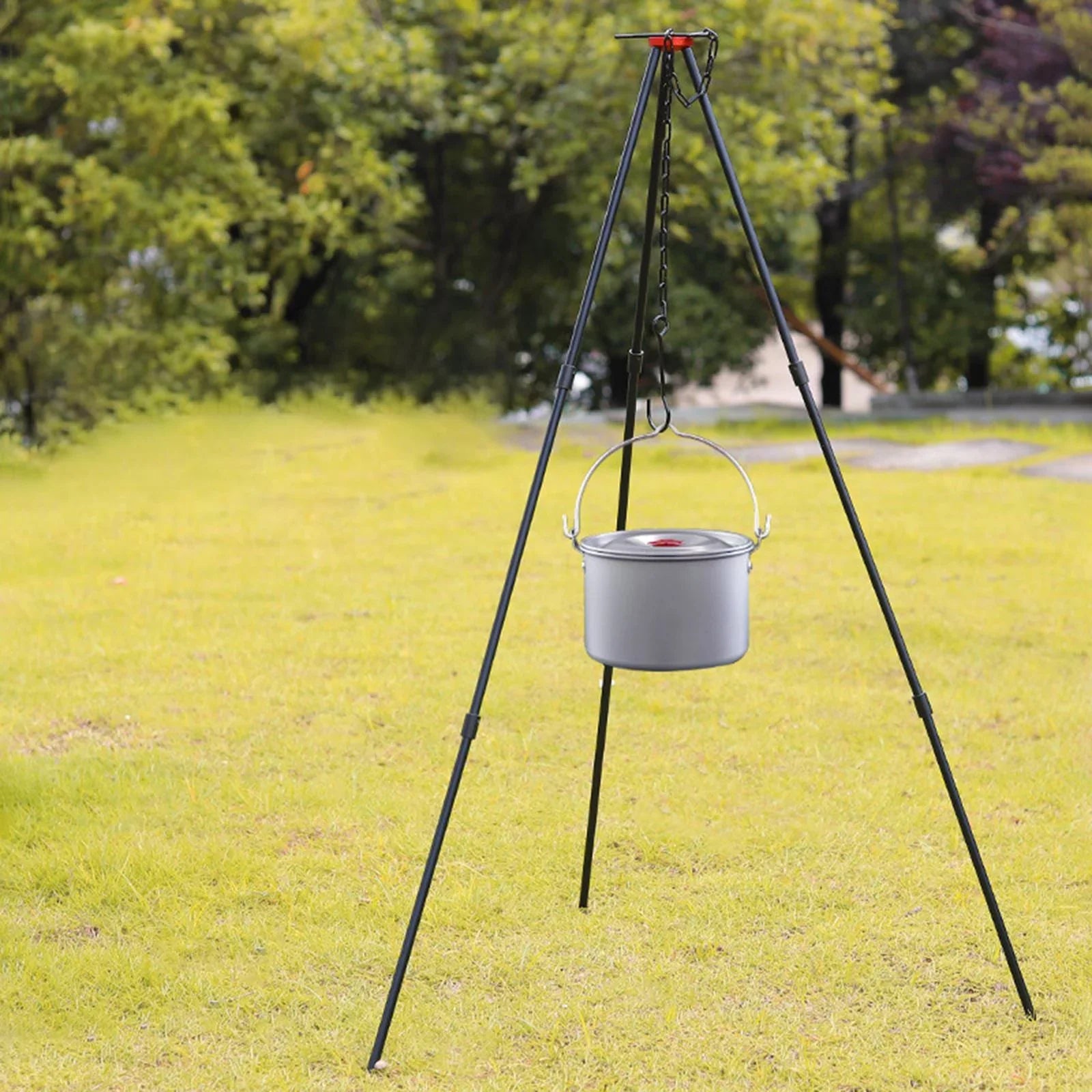 Accessory Portable with ing Campfire Cooking Adjustable Outdoor Camping Black Tripod, Pot Picnic Cookware , Grill Tripod Aluminum Stand