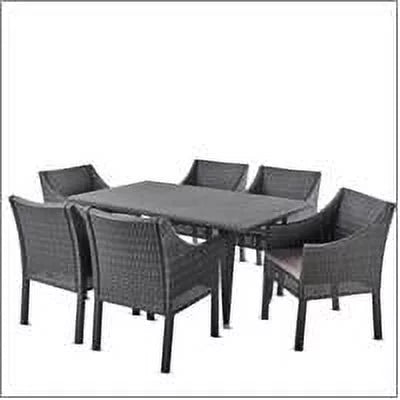 Grey, Set Silver Wicker Rectangular with Cushions, Arcadia Piece Dining Outdoor 7