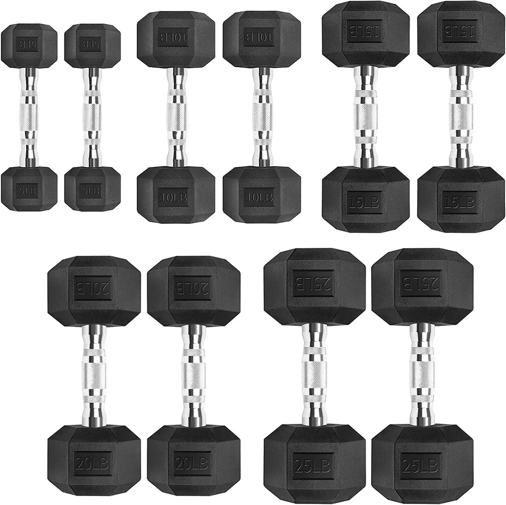 Dumbbells Set 150 with Dumbbell and Rubber Hex Pound Rack Coated