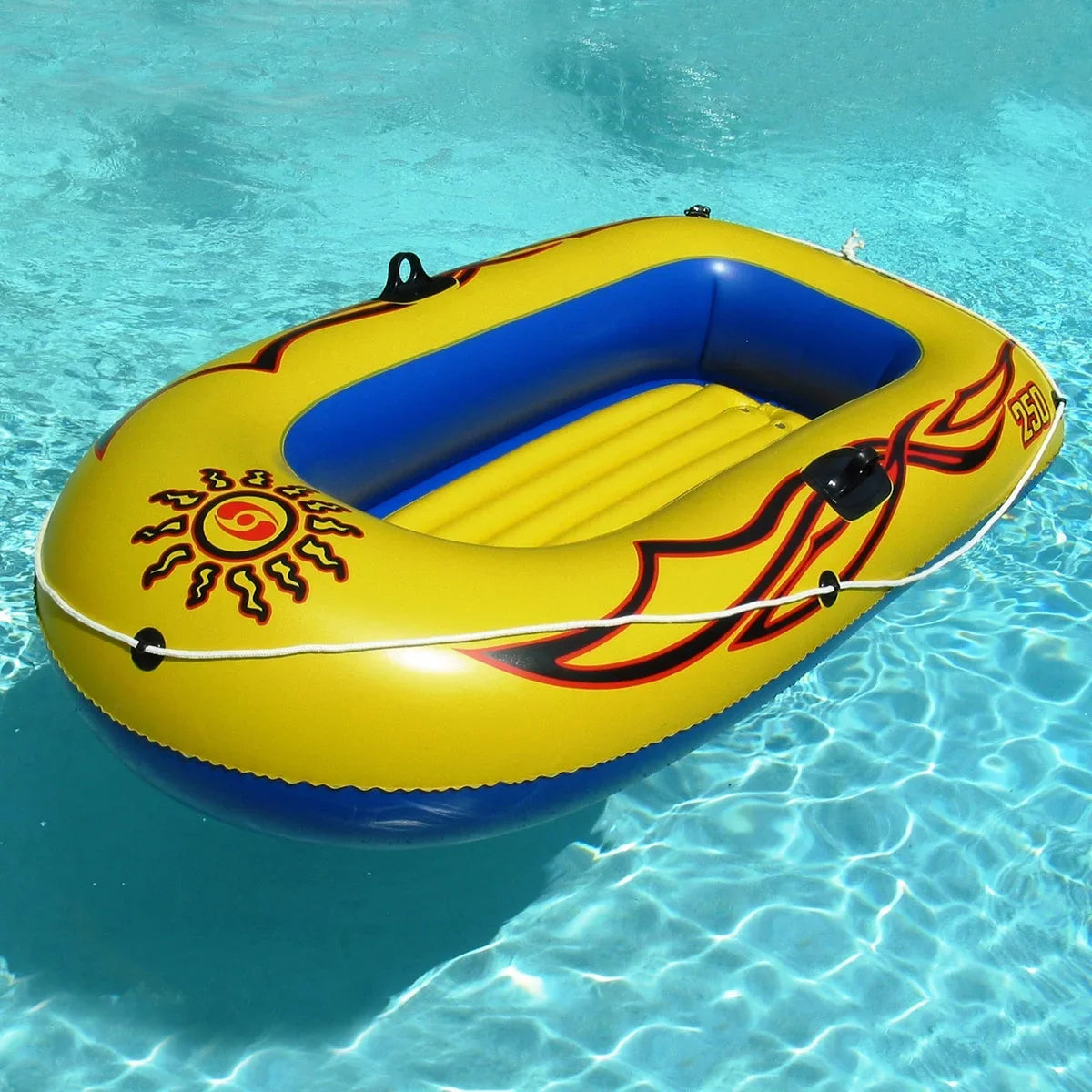 Adults Kits Oar Inflatable 8 Kids Rafts for Grab Yellow Comfortable 3 SOLSTICE Base Air Size W/ Holders Line & Dinghy Pole Boat Cushioned Ft Comes Person Sunskiff Floor