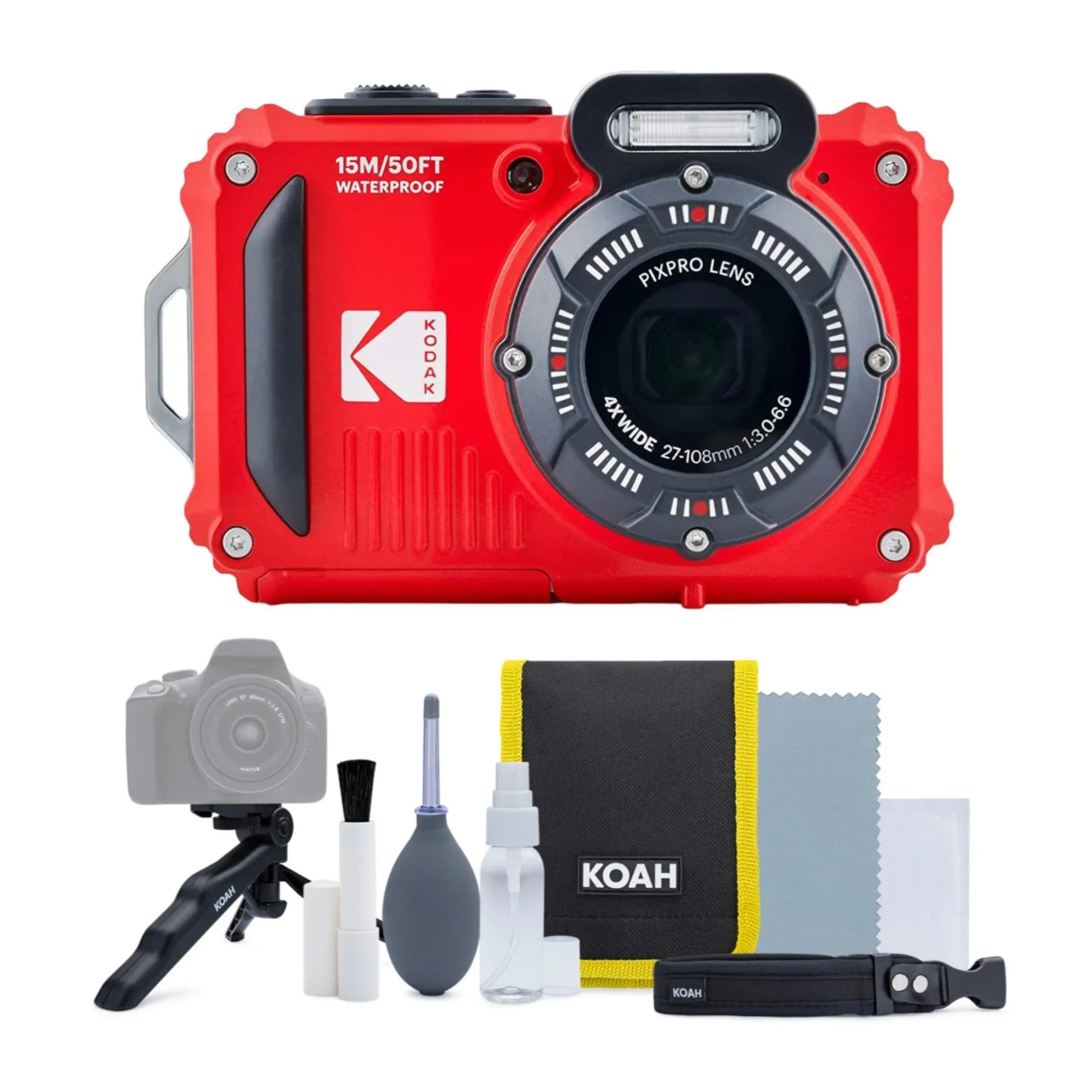 Kodak 2.7-Inch Shockproof Waterproof Pixpro 4x Bundle 16MP (Red) Camera LCD WPZ2