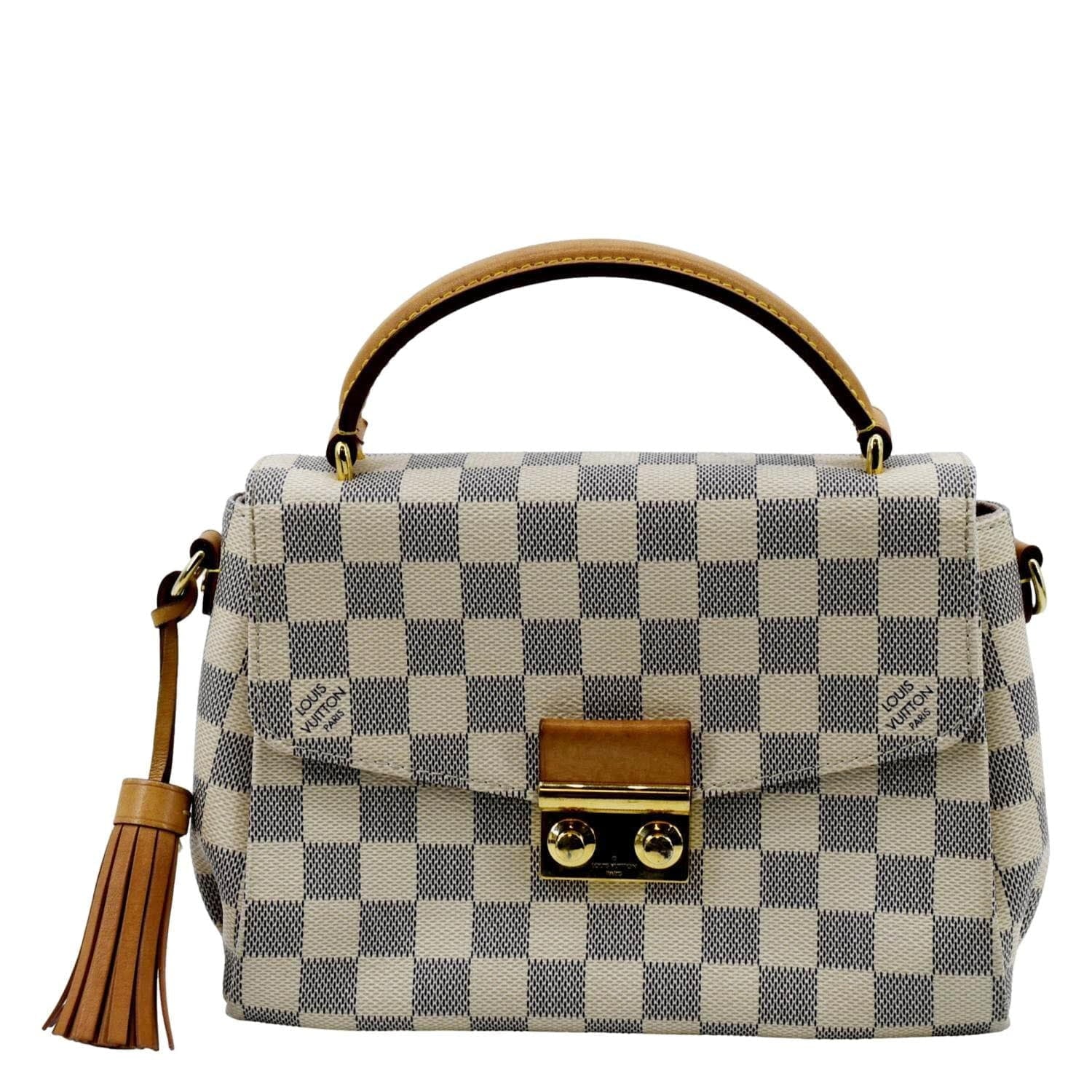 VUITTON Damier Pre-owned LOUIS Crossbody Croisette Bag Satchel White Azur